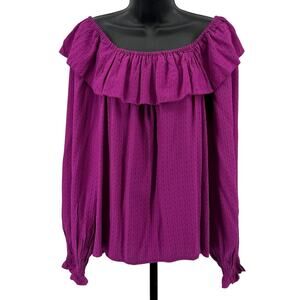 Knox Rose Top WMNS M Fuchsia Long Sleeve Ruffle Off Shoulder Boho Peasant Blouse